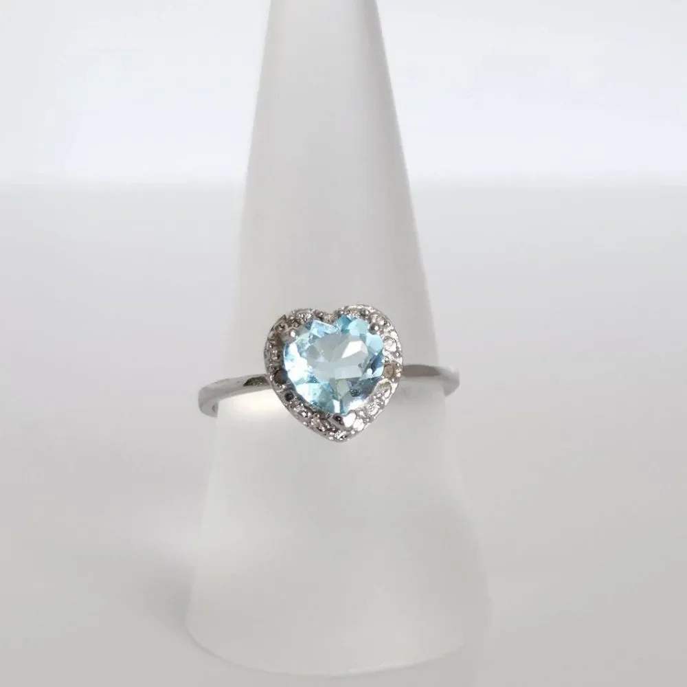 Blue Topaz Heart Ring 1 Carat Size 6.75